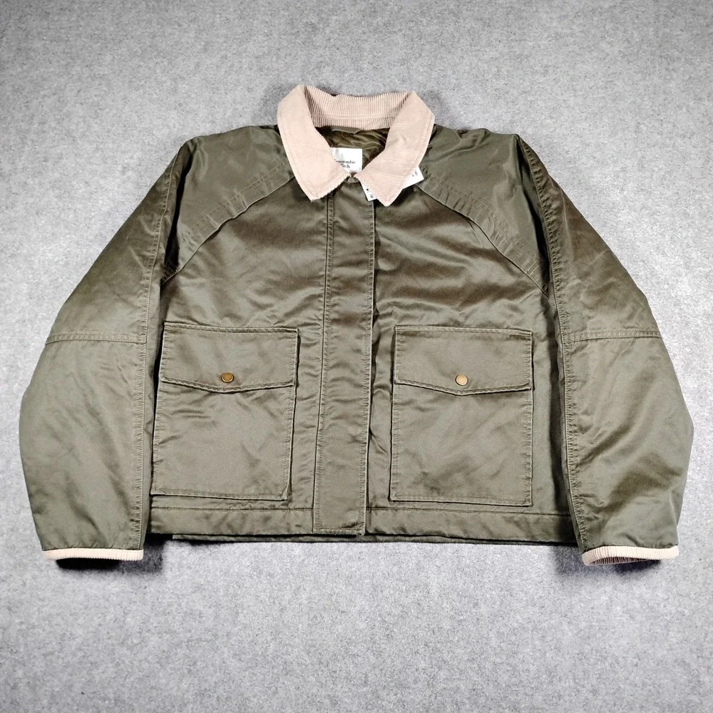 Abercrombie & Fitch Mens XL Olive Green Corduroy Collar Barn Jacket 144-414